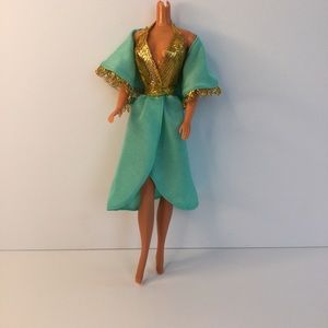 Vintage Barbie Fashion's 1979 #1363 Aqua & Gold Wrap Dress Shawl Scarf RARE
